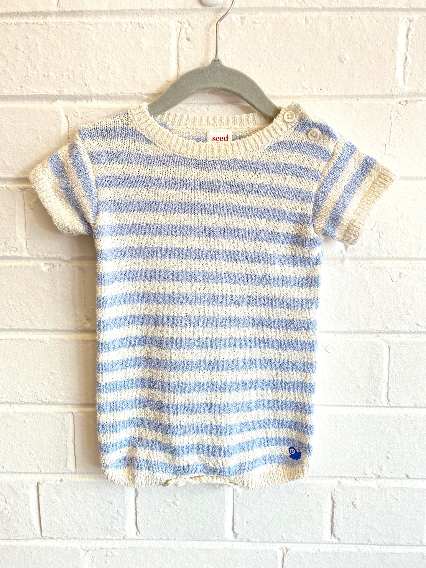 Seed Blue and White Knit Romper - Size 00