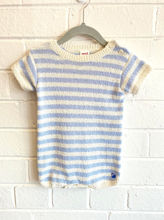Seed Blue and White Knit Romper - Size 00