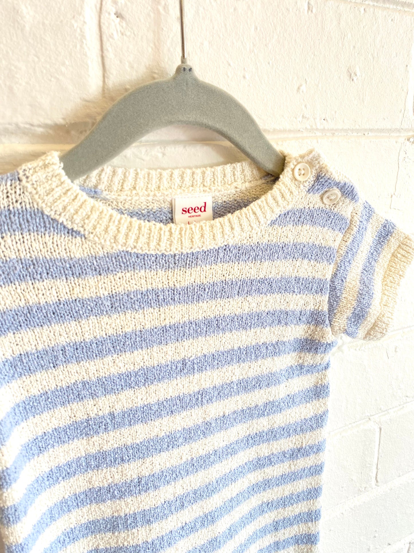 Seed Blue and White Knit Romper - Size 00