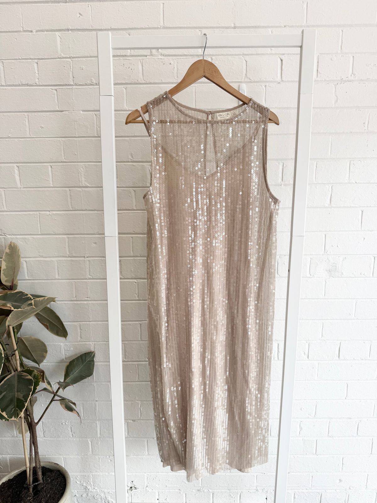 Vrg Girl Sonja Sequin Midi Dress in Nude - Size 12