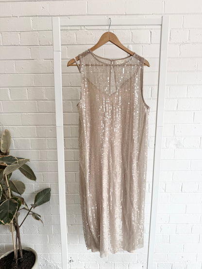 Vrg Girl Sonja Sequin Midi Dress in Nude - Size 12