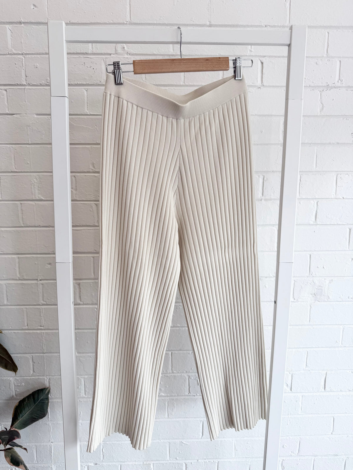 Zerafima Grassland Rib Knit Pants in Cream - Size L (12)