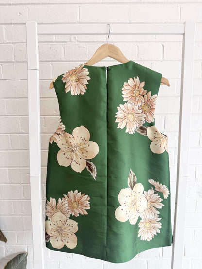 Alemais Sage Sleeveless Floral Satin Top in Green - Size 14