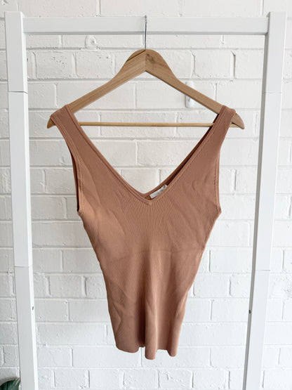 Zimmermann V-Neck Ribbed Tank in Tan - Size 3 (12)
