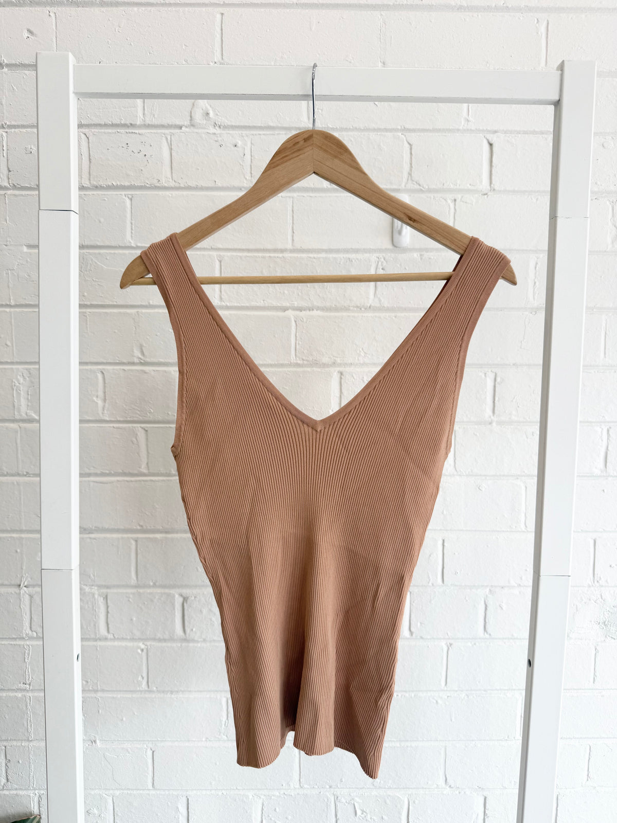 Zimmermann V-Neck Ribbed Tank in Tan - Size 3 (12)