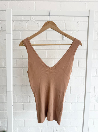 Zimmermann V-Neck Ribbed Tank in Tan - Size 3 (12)