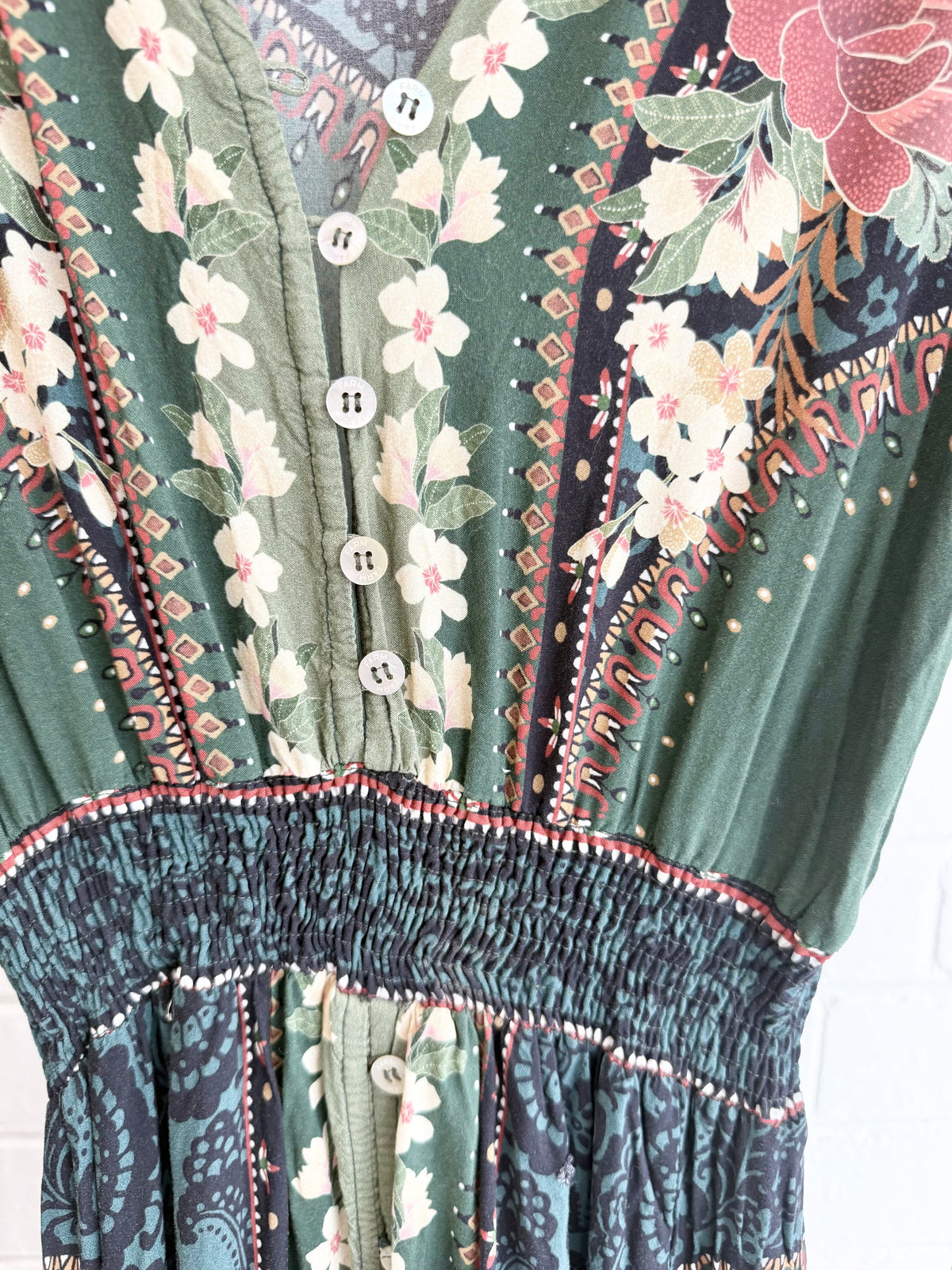 Farm Rio Encanto Floral Maxi Dress in Green - Size M (8)