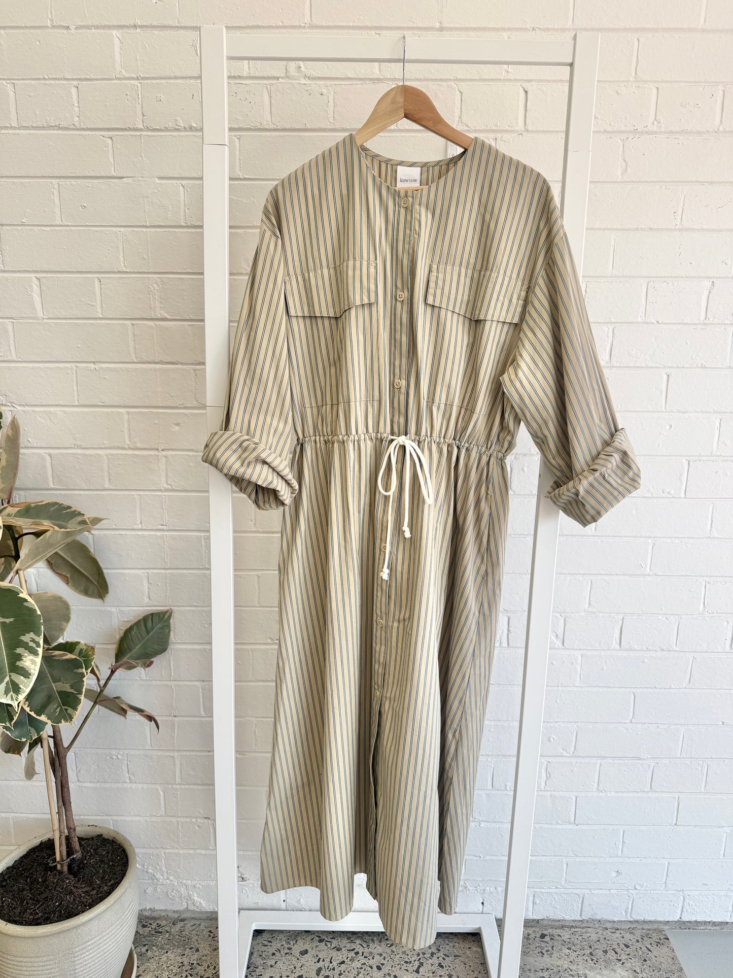Kowtow Array Dress in Double Pinstripe - Size Small (10-14)