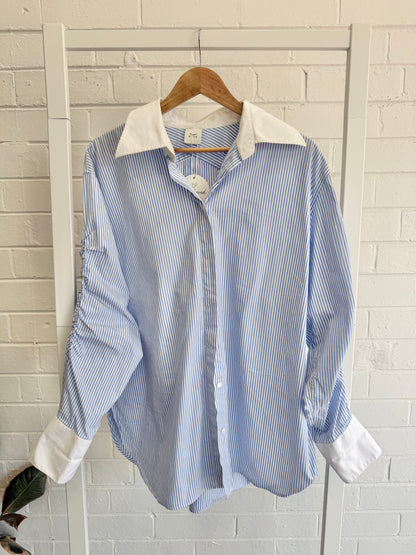 Husk Stripe Shirt in Blue/White - Size 14