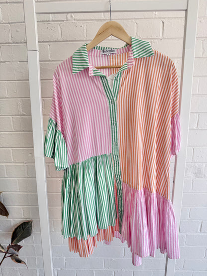 Bohemian Traders Genoa Mini Dress in Candy Stripe - Size Small (10)