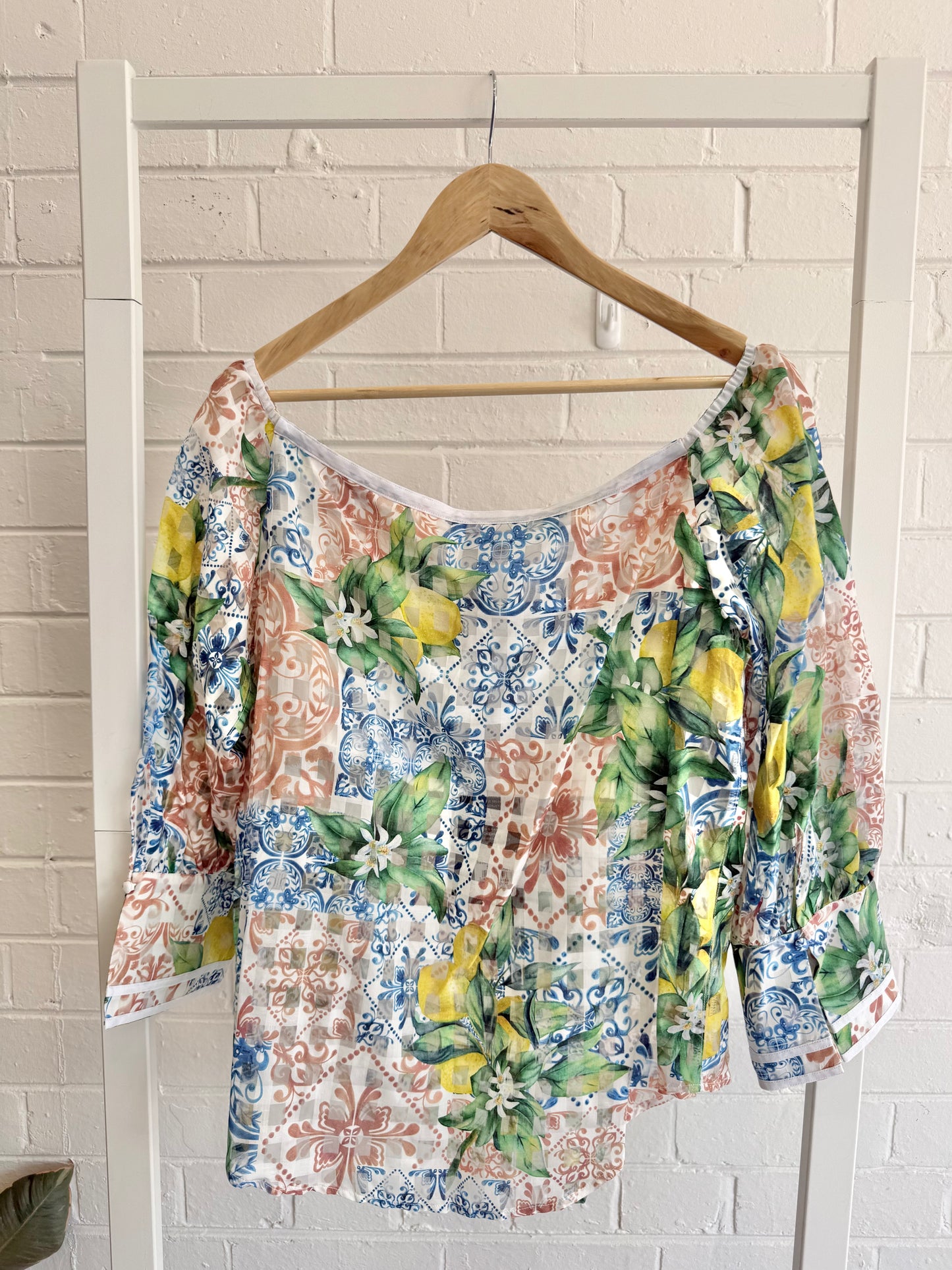 BNWT Once Was Lucia Off Shoulder Shirt – Limonata Print - Size 14