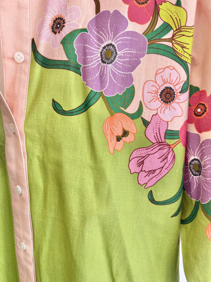 BNWT Bohemian Traders Jewel Floral Long Sleeve Shirt – Chartreuse - Size M