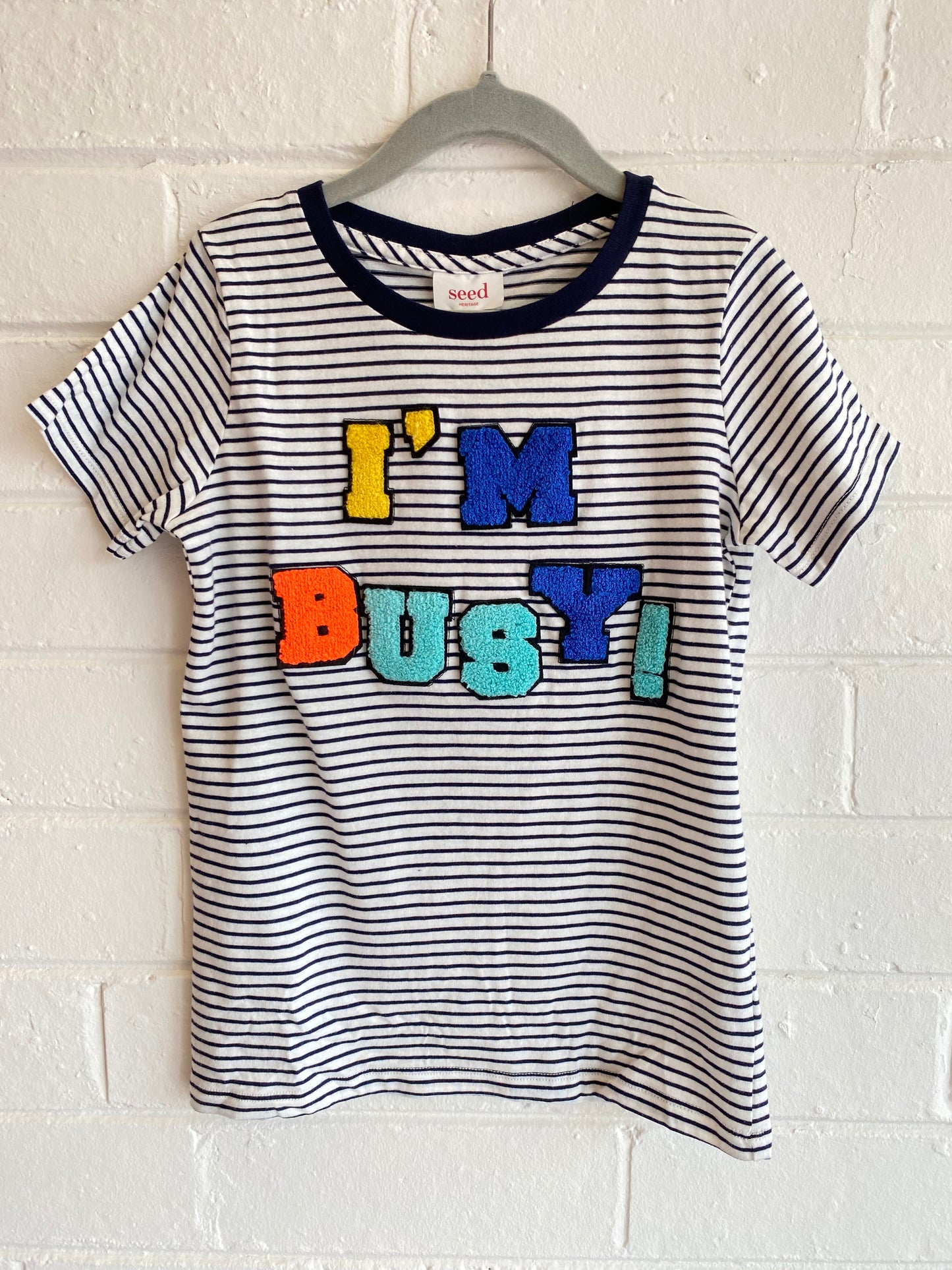 Seed 'I'm Busy' Striped Tee - Size 6