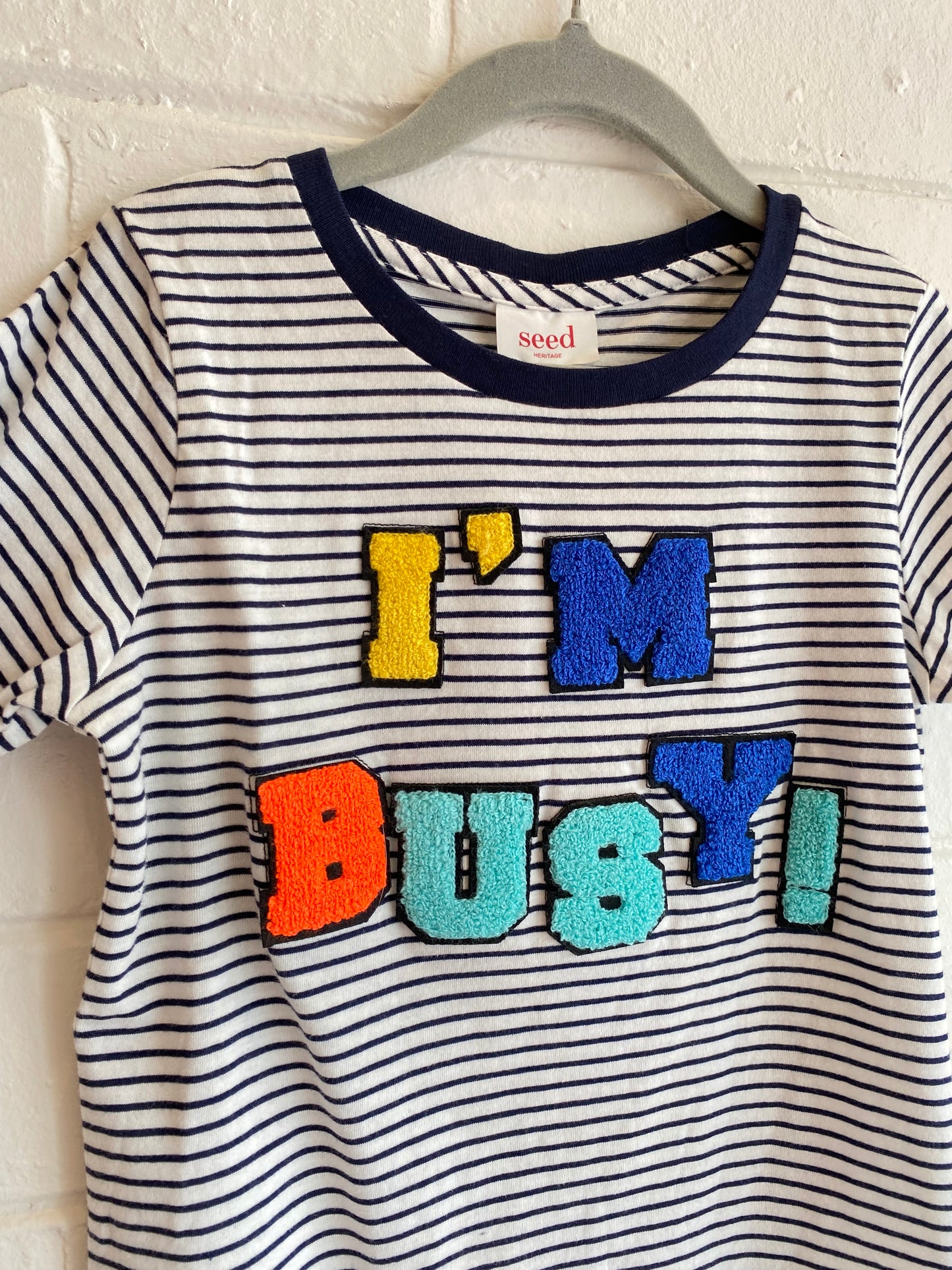 Seed 'I'm Busy' Striped Tee - Size 6