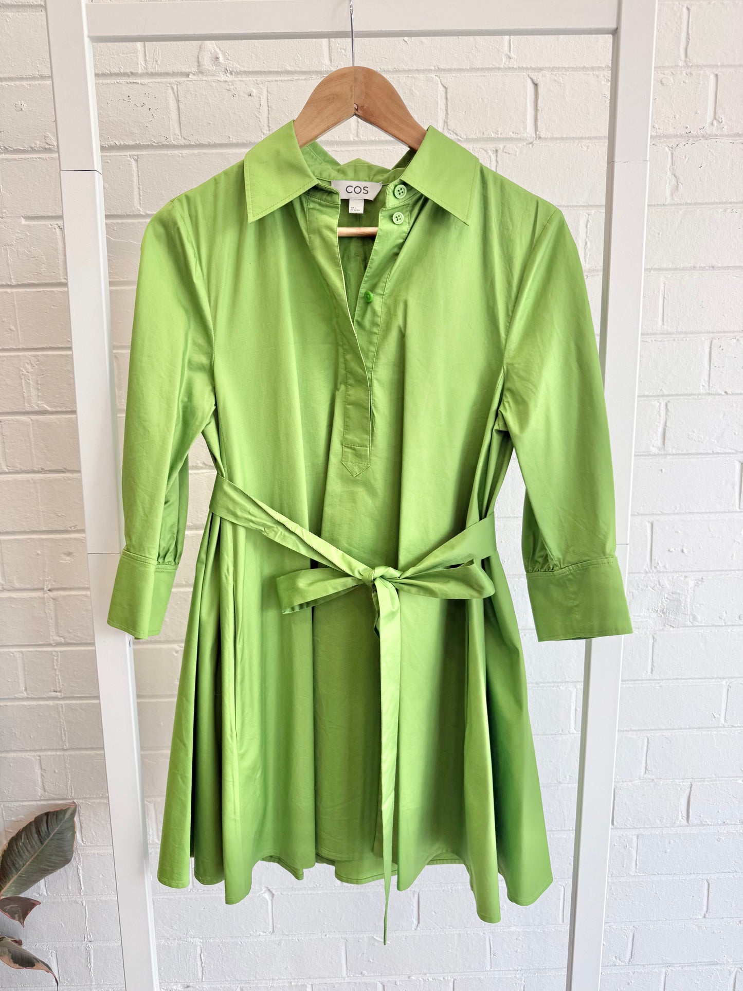 COS A-Line Poplin Mini Shirt Dress - Green - Size 34 (6)