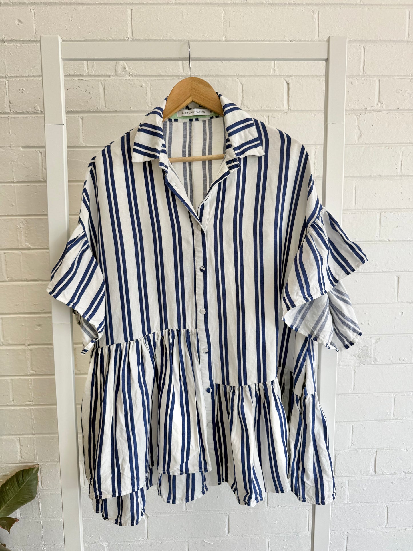 Bohemian Traders Genoa Mini Shirt Dress – Blue / White Stripe - Size XXS