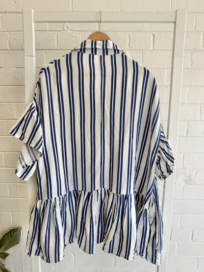 Bohemian Traders Genoa Mini Shirt Dress – Blue / White Stripe - Size XXS