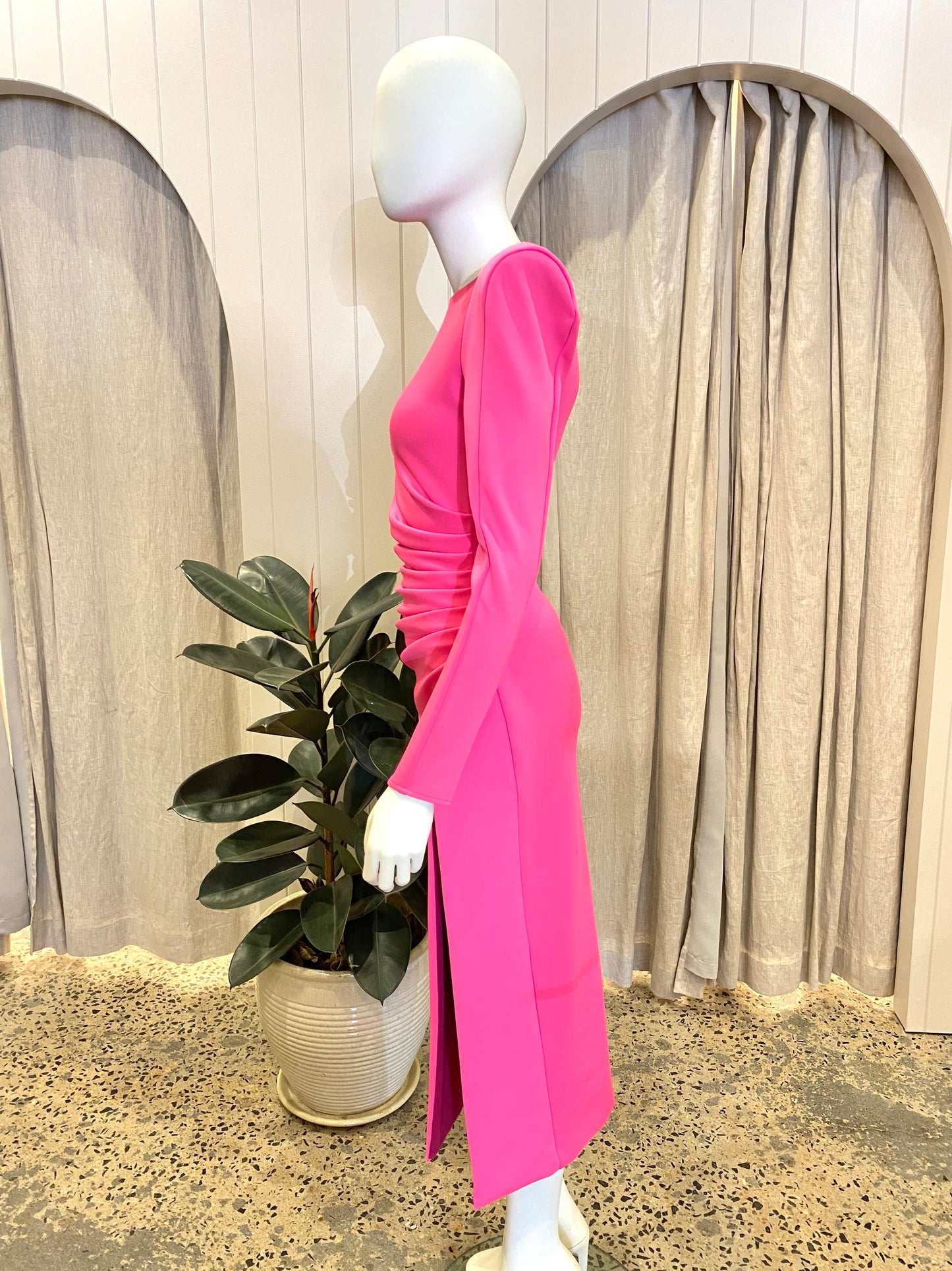 Meraki Neon Pink Midi Dress - Size 8