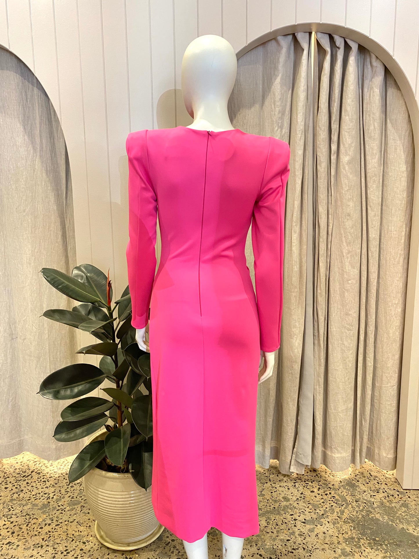 Meraki Neon Pink Midi Dress - Size 8