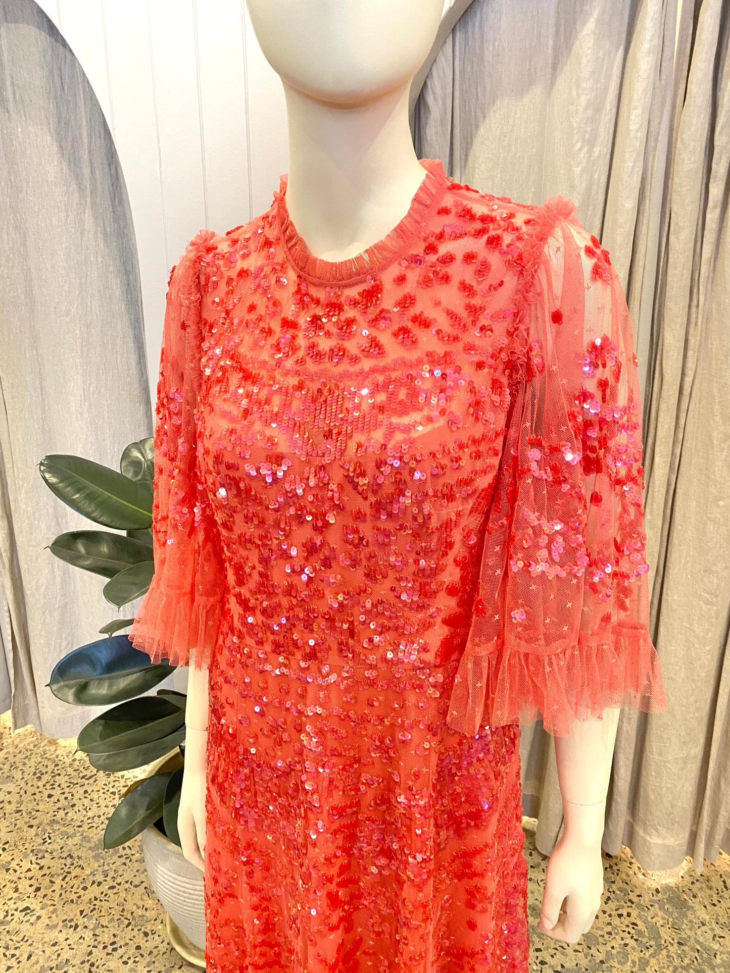 Needle & Thread Anais Sequin Gown in Watermelon Pink - Size 14