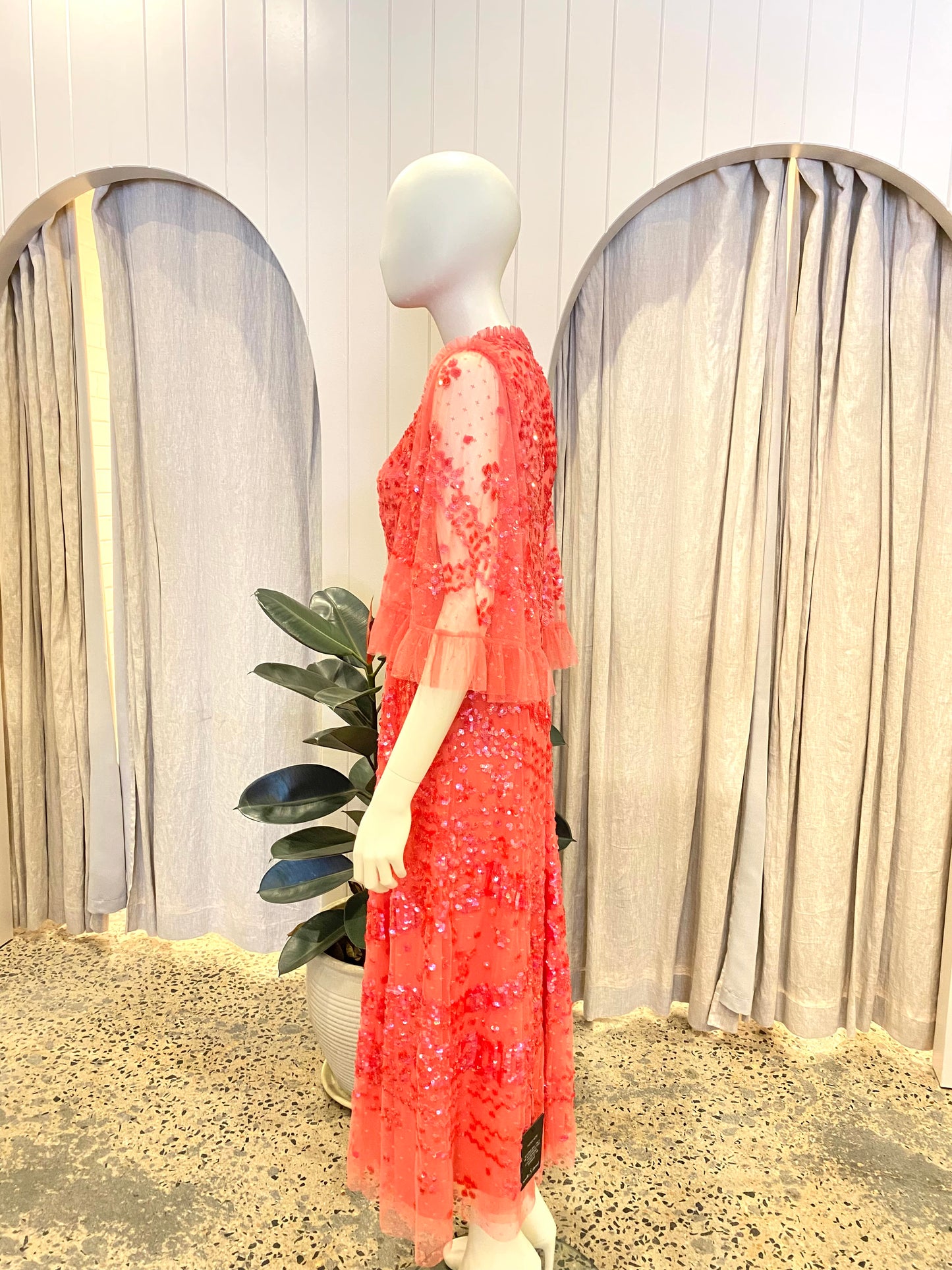 Needle & Thread Anais Sequin Gown in Watermelon Pink - Size 14