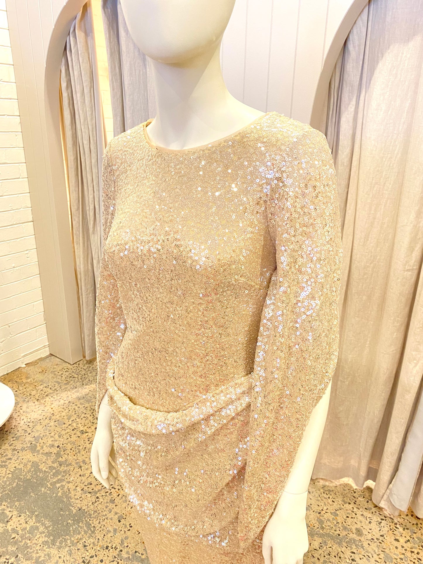 Badgley Mischka Sequin Mini Cape Dress in Champagne - Size 8