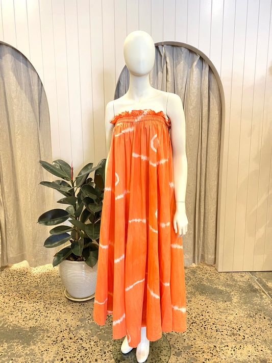 Steele Orange Tie Dye Strapless Dress - Size L
