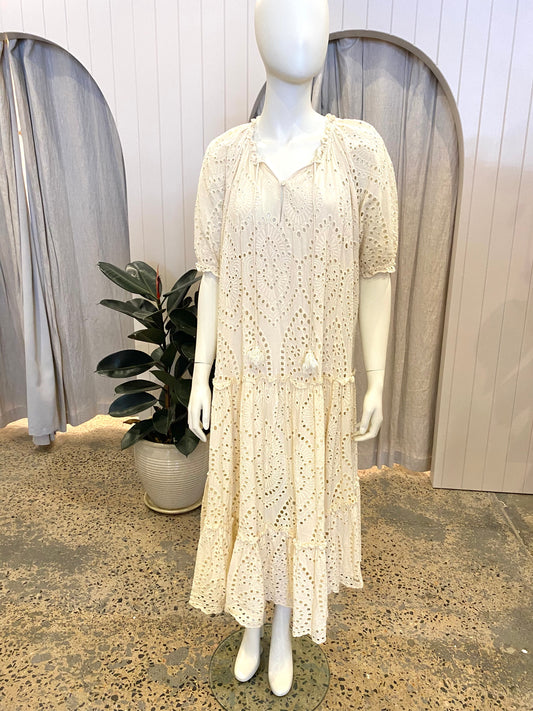 Spell and The Gypsy Cream Fairytale Broderie Anglaise Midi Dress - Size L