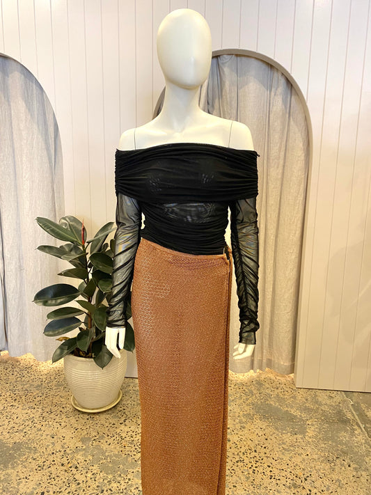 Shona Joy Black Mesh Off Shoulder Top - Size M