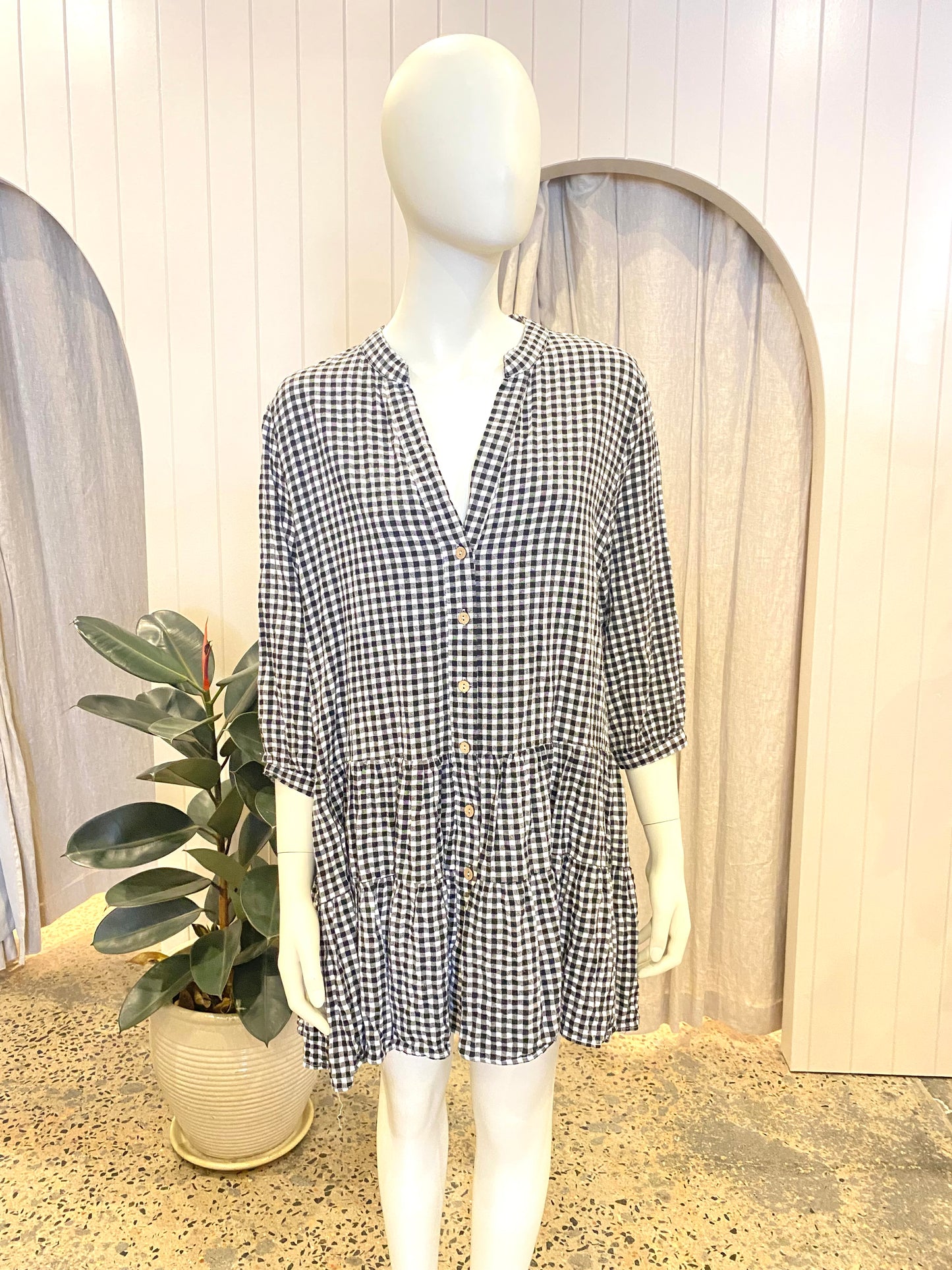 Iris Maxi Gingham Mini Dress - Size 14