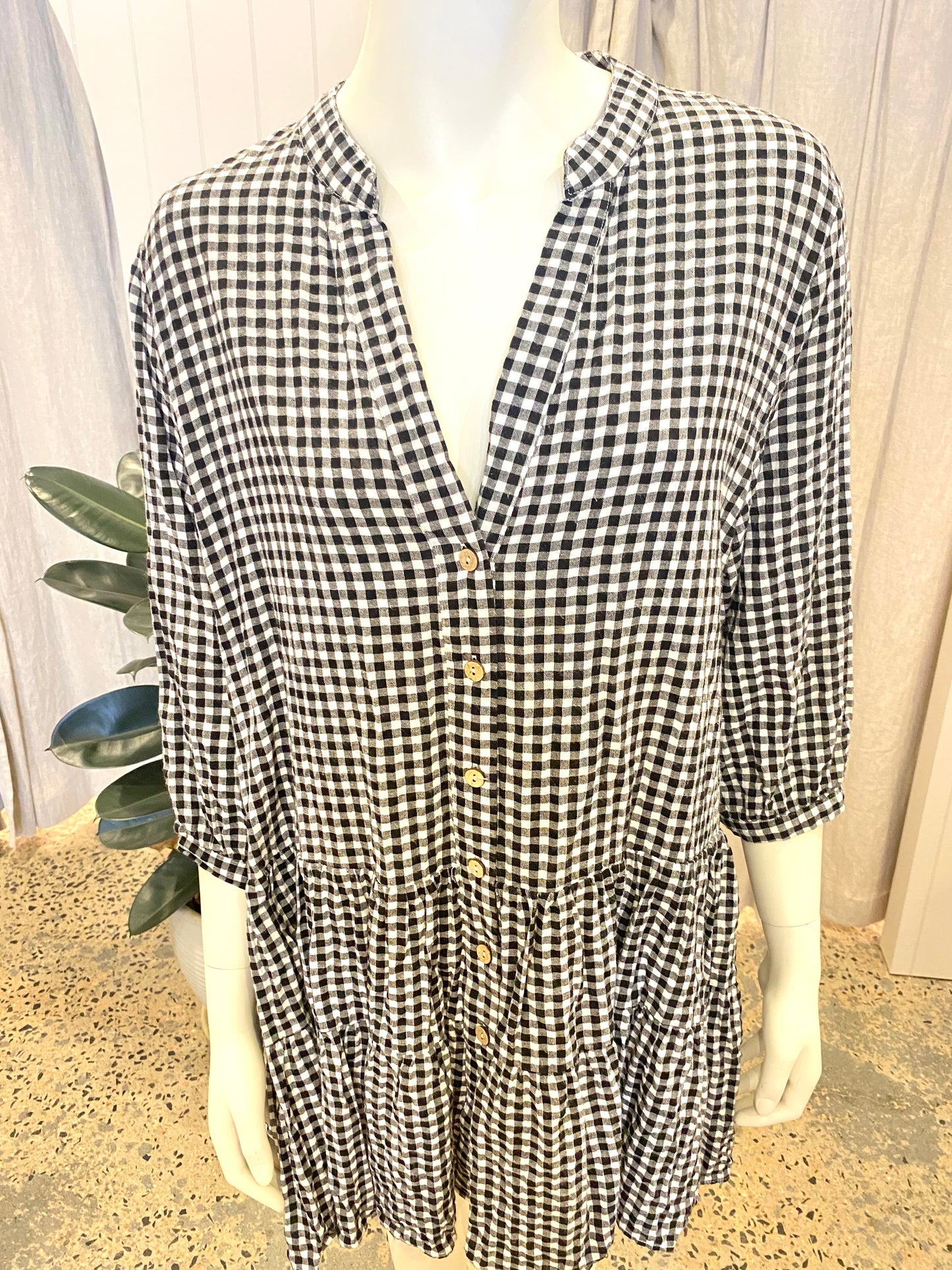 Iris Maxi Gingham Mini Dress - Size 14