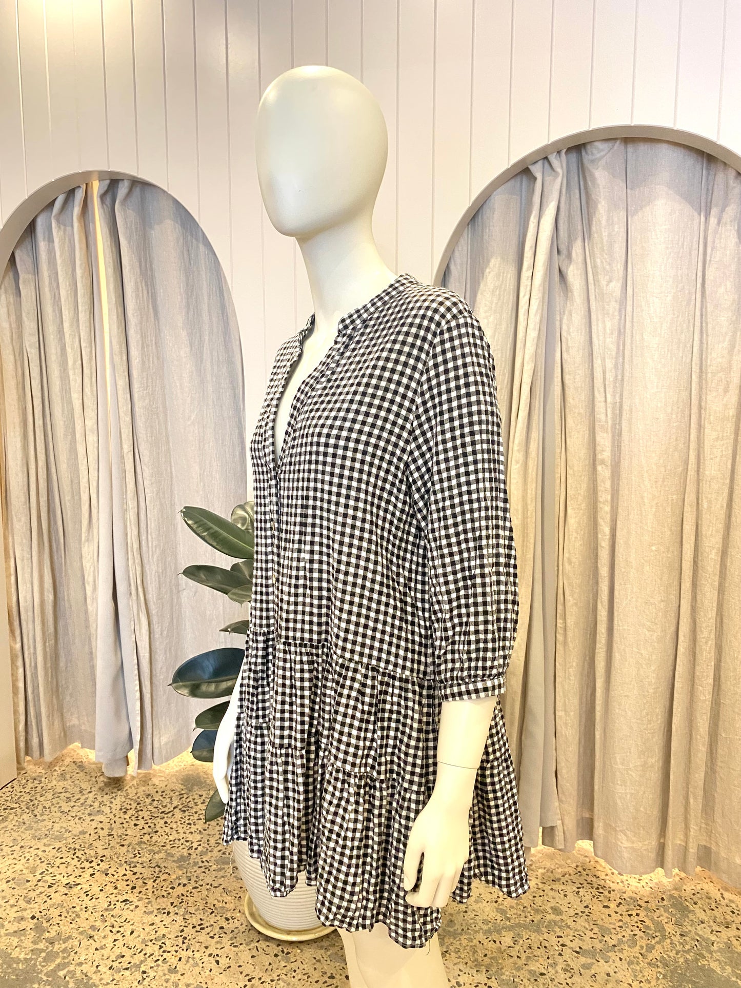 Iris Maxi Gingham Mini Dress - Size 14