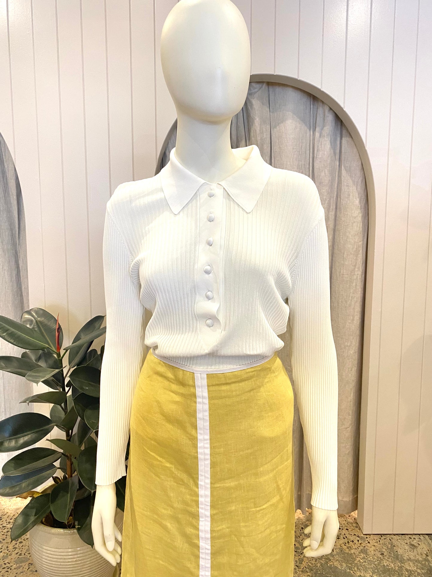 Zimmermann White Ribbed Knit Polo Shirt - Size 3