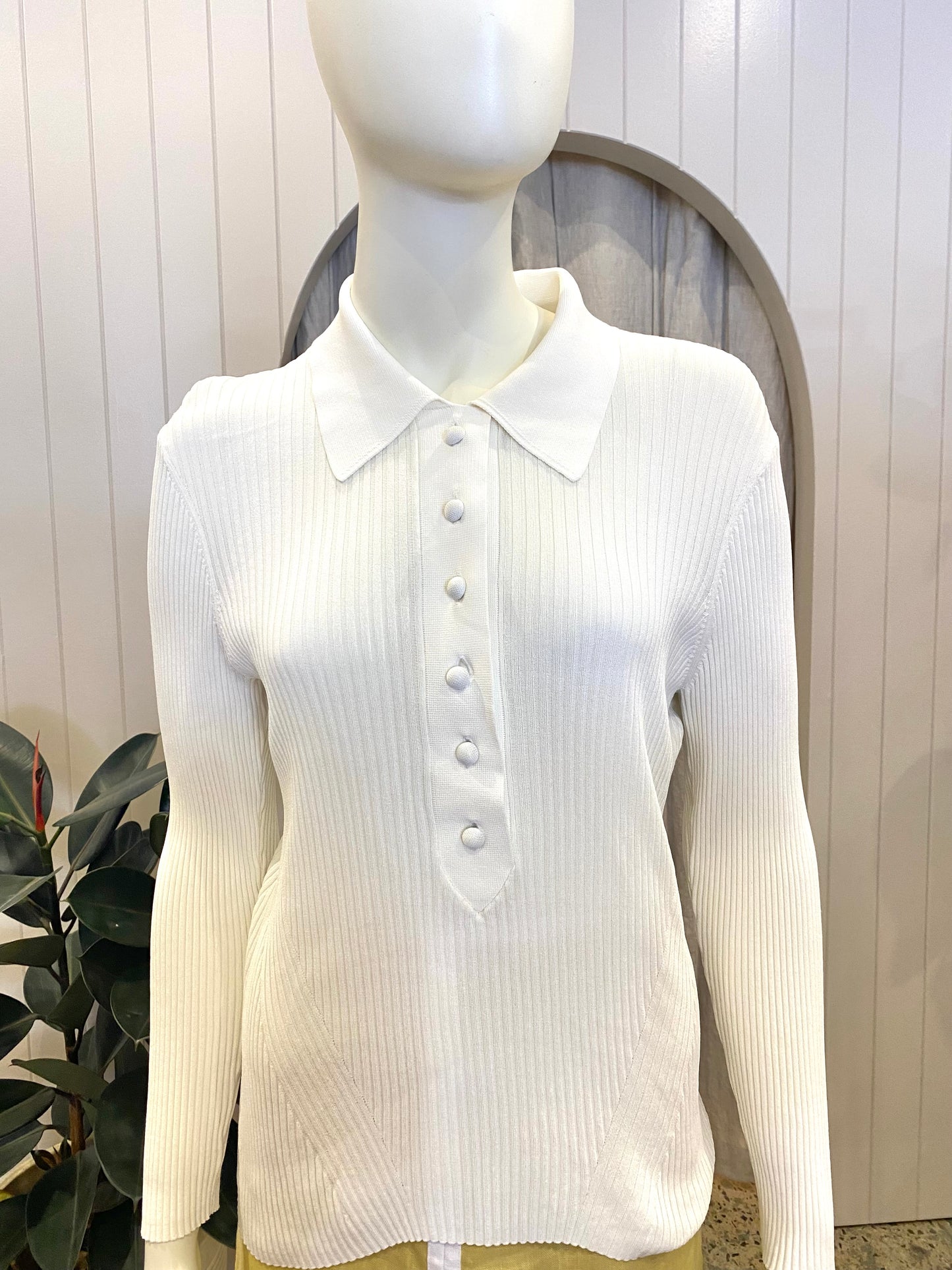 Zimmermann White Ribbed Knit Polo Shirt - Size 3