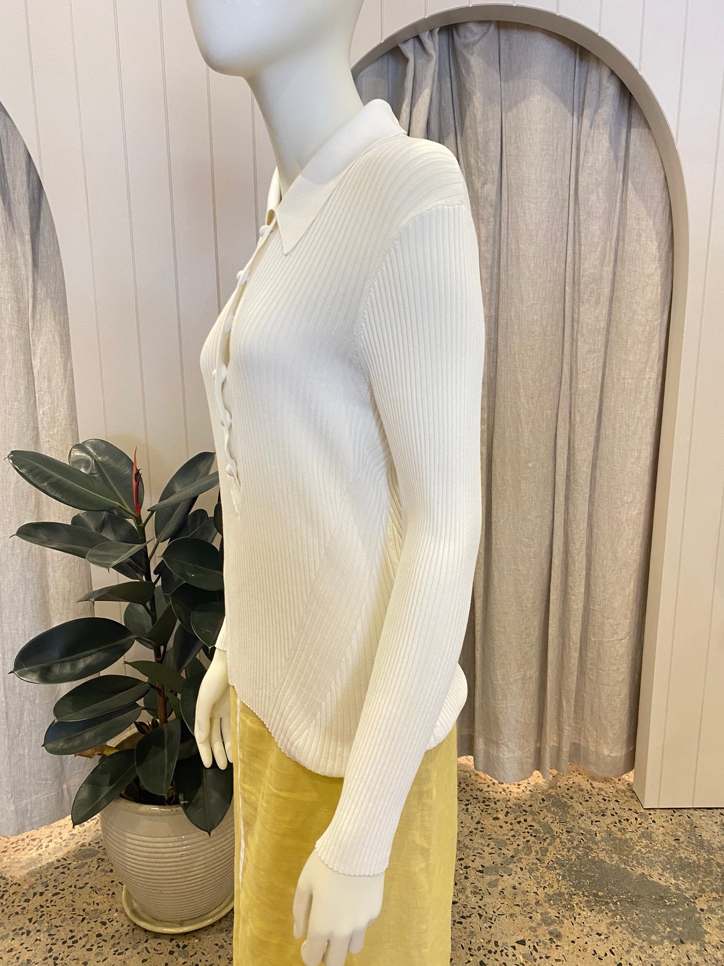 Zimmermann White Ribbed Knit Polo Shirt - Size 3