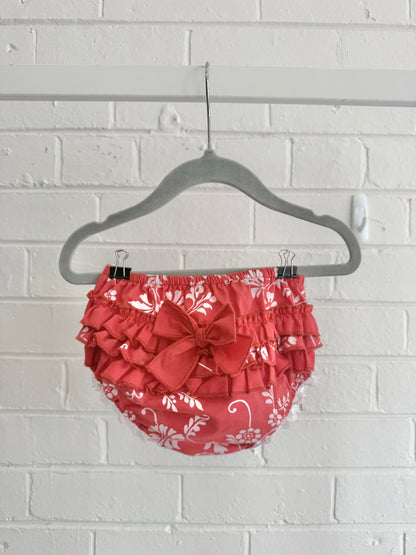 Dolce Petit Red/White Floral Dress, Bloomers and Bonnet - Size 6 - 12m