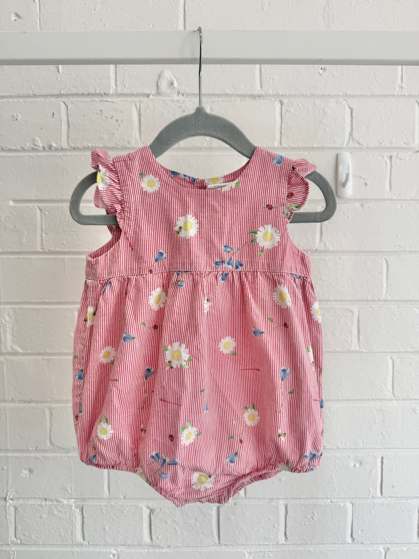 Milky Red Stripe Garden Onesie - Size 0