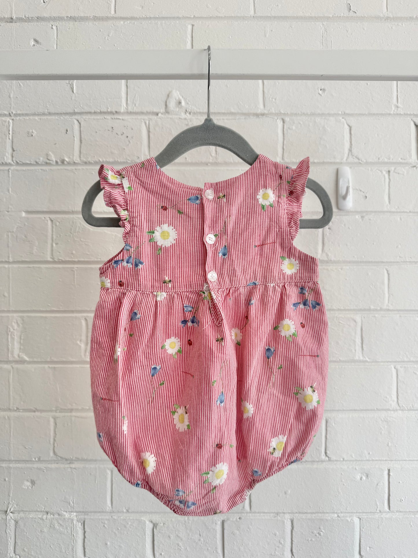 Milky Red Stripe Garden Onesie - Size 0