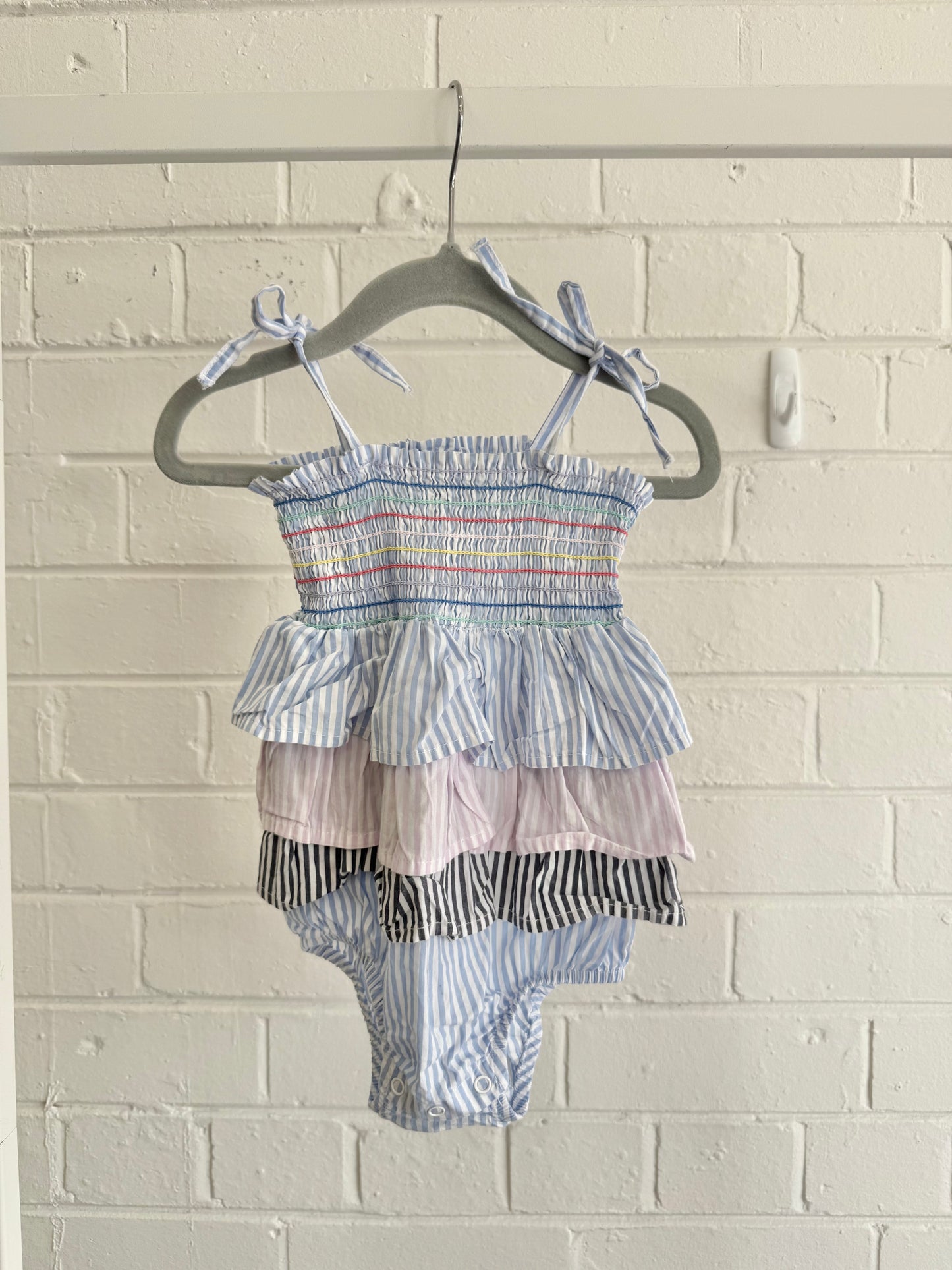 Seed Blue Stripe Frill Onesie - Size 0