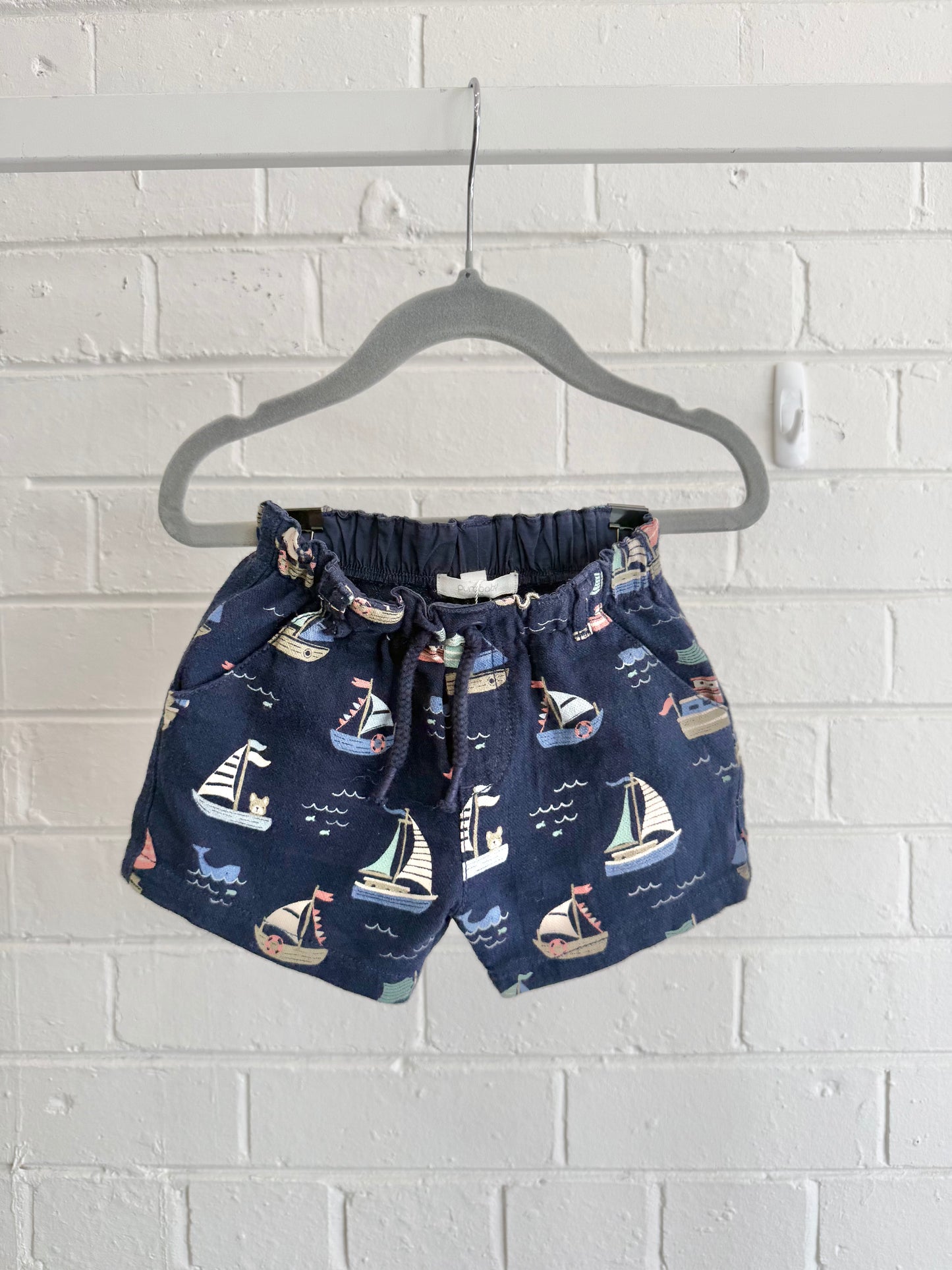 Pure Baby Navy Boat Shorts - Size 3 - 6