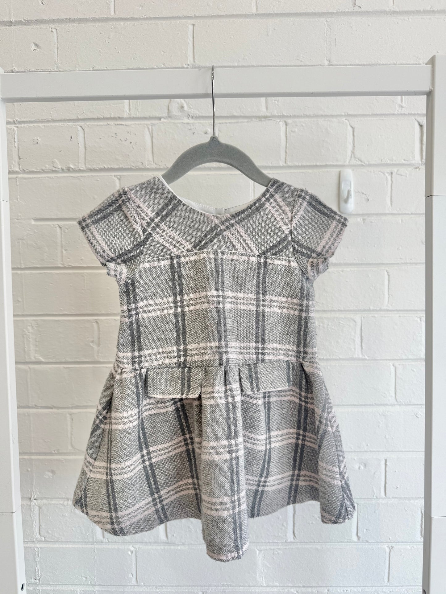 Oragami Grey/Pink Check Dress - Size 0