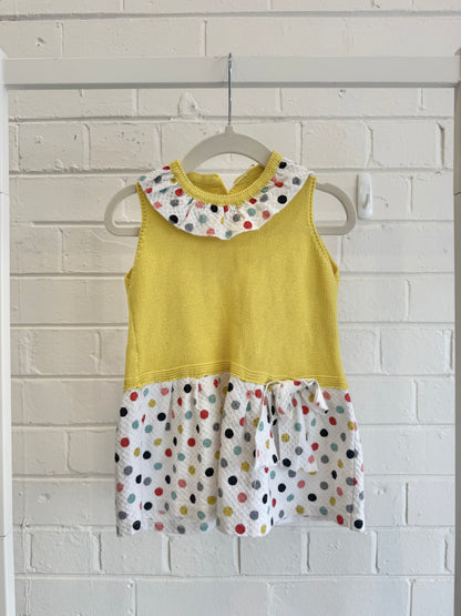 Yellow Knit Dress With Polka Dot Skirt - Size 24m