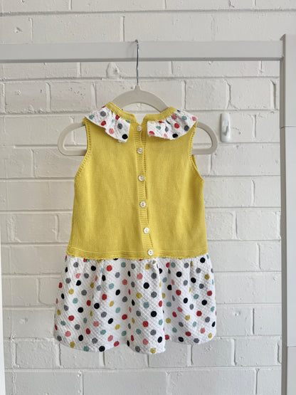 Yellow Knit Dress With Polka Dot Skirt - Size 24m