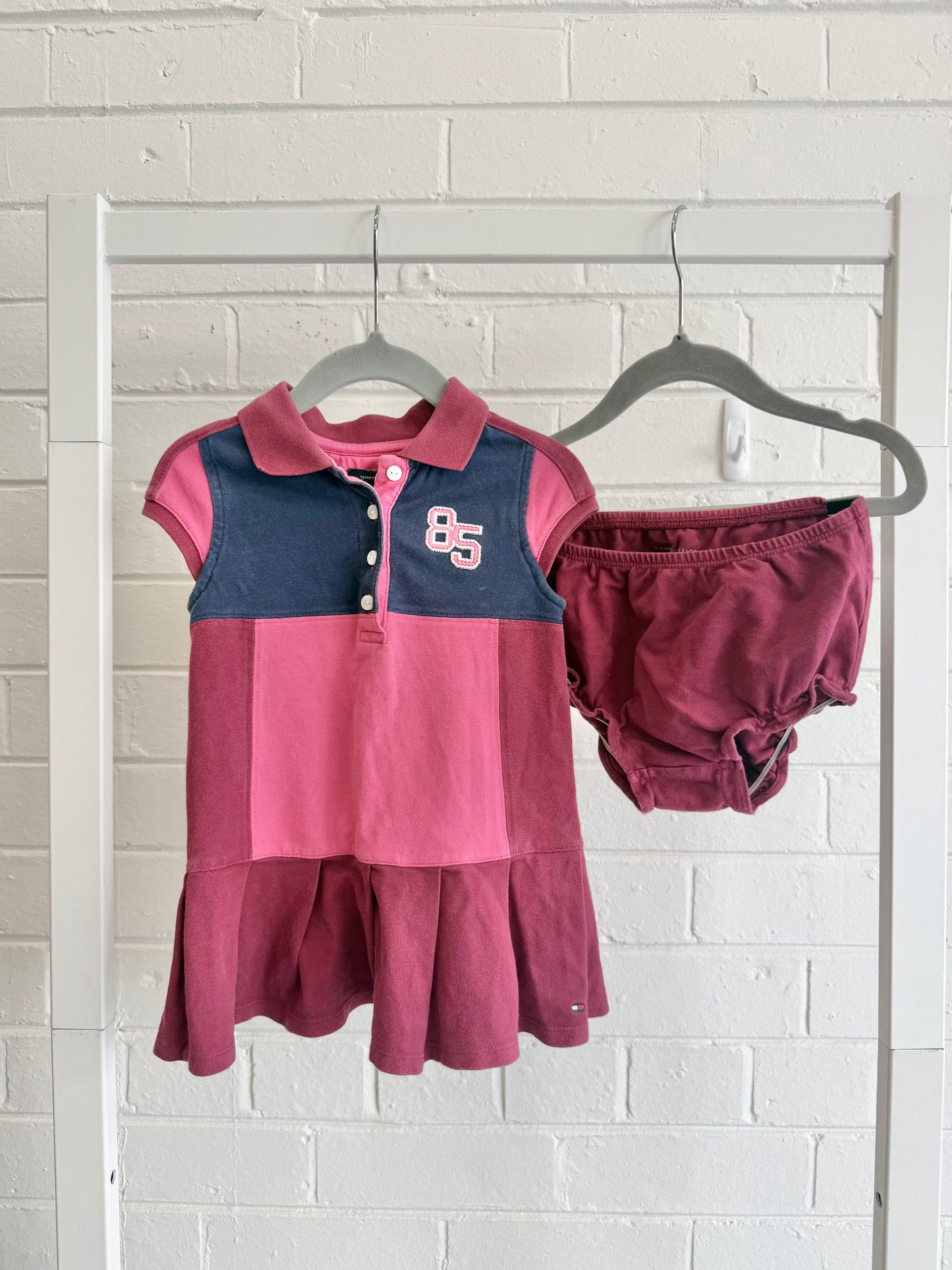 Tommy Hilfiger Burgundy Dress and Bloomers Set - Size 18m