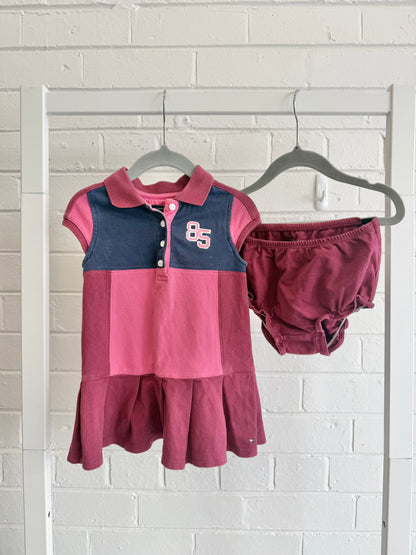 Tommy Hilfiger Burgundy Dress and Bloomers Set - Size 18m