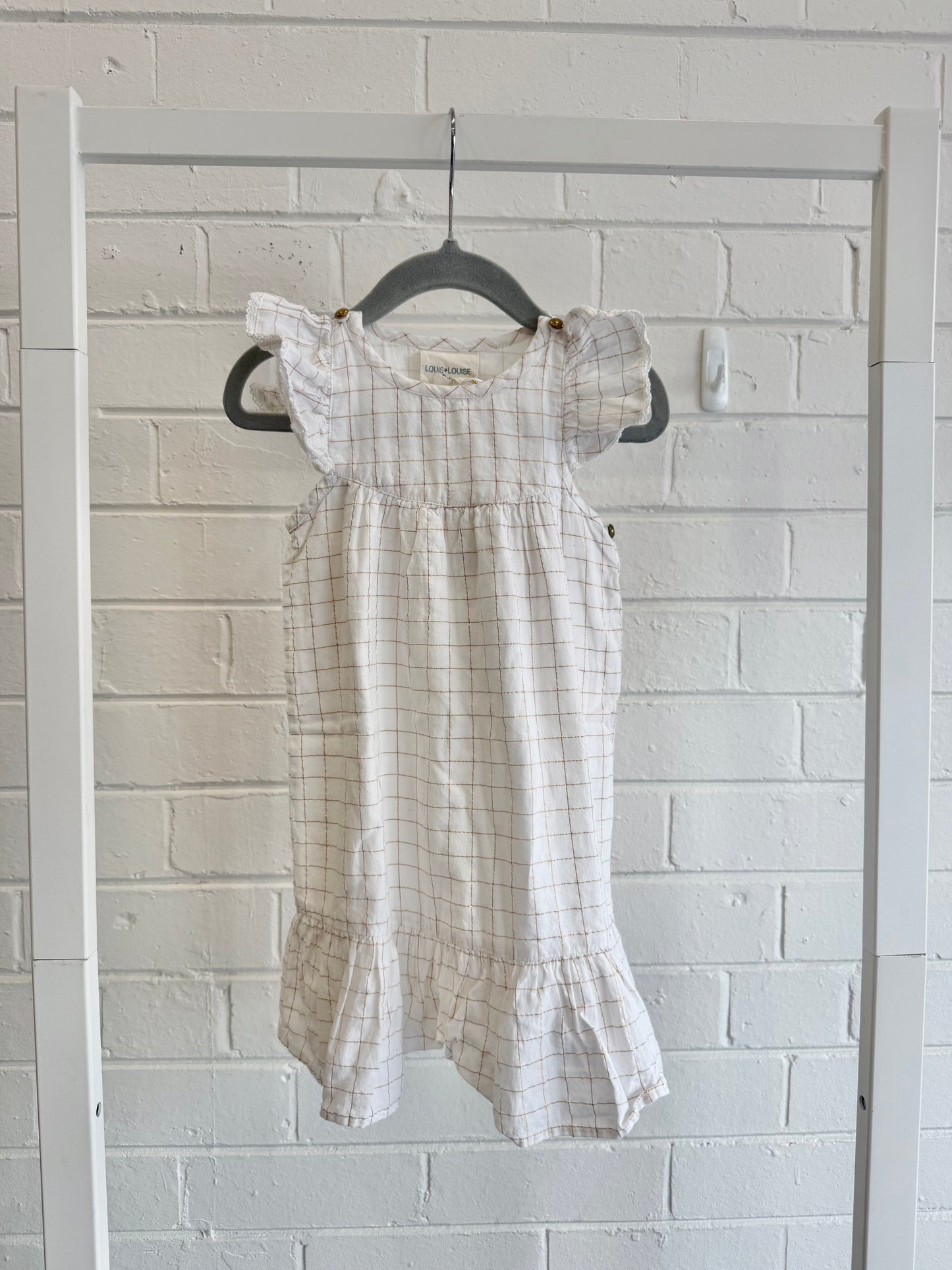 Louis and Louise White and Rose Gold Check Dress - Size 2