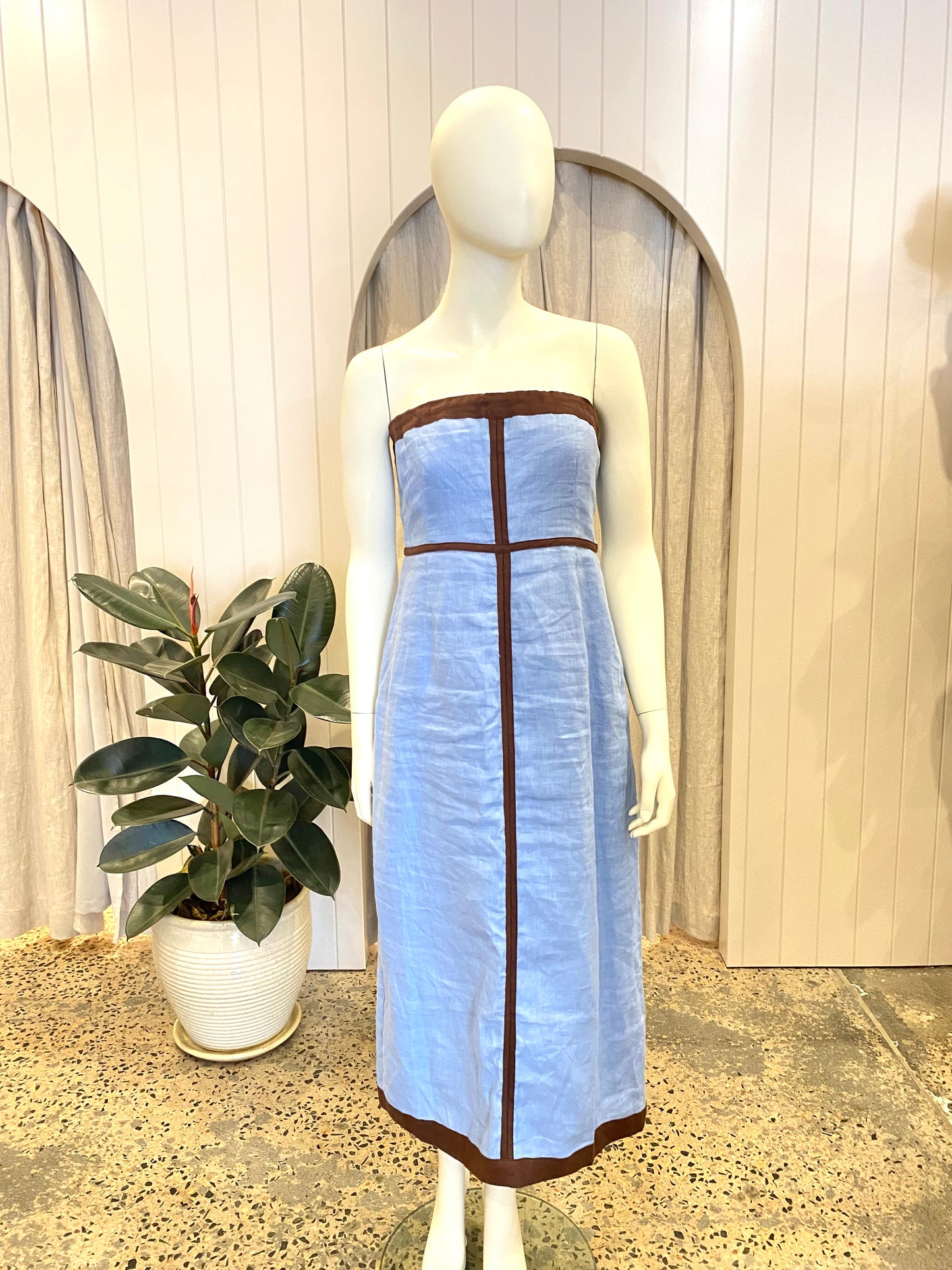 Aere Ari Linen Contrast Strapless Dress - Size 12