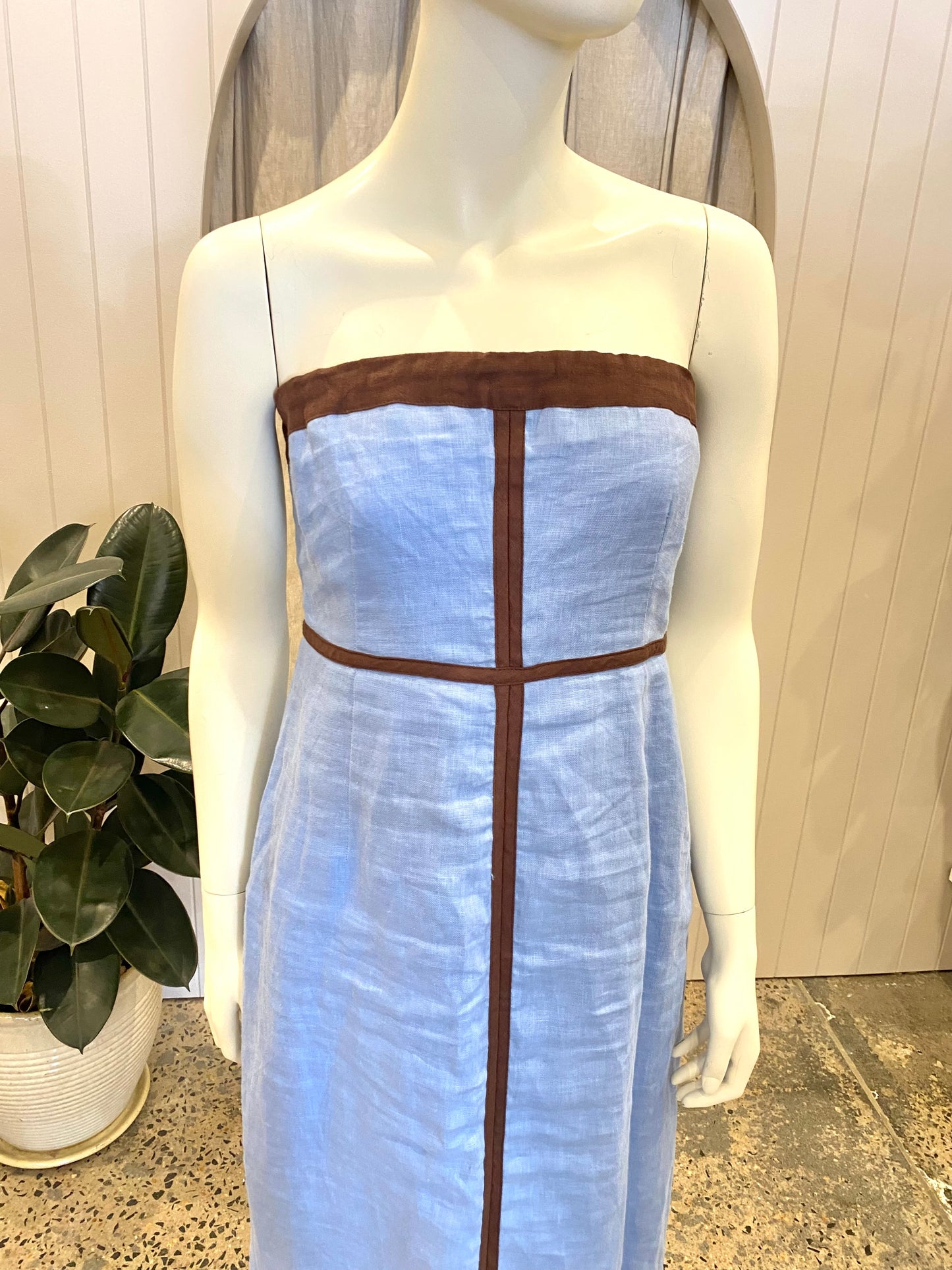 Aere Ari Linen Contrast Strapless Dress - Size 12