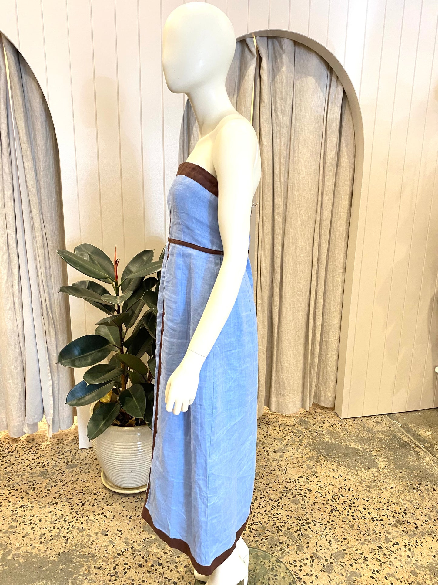 Aere Ari Linen Contrast Strapless Dress - Size 12