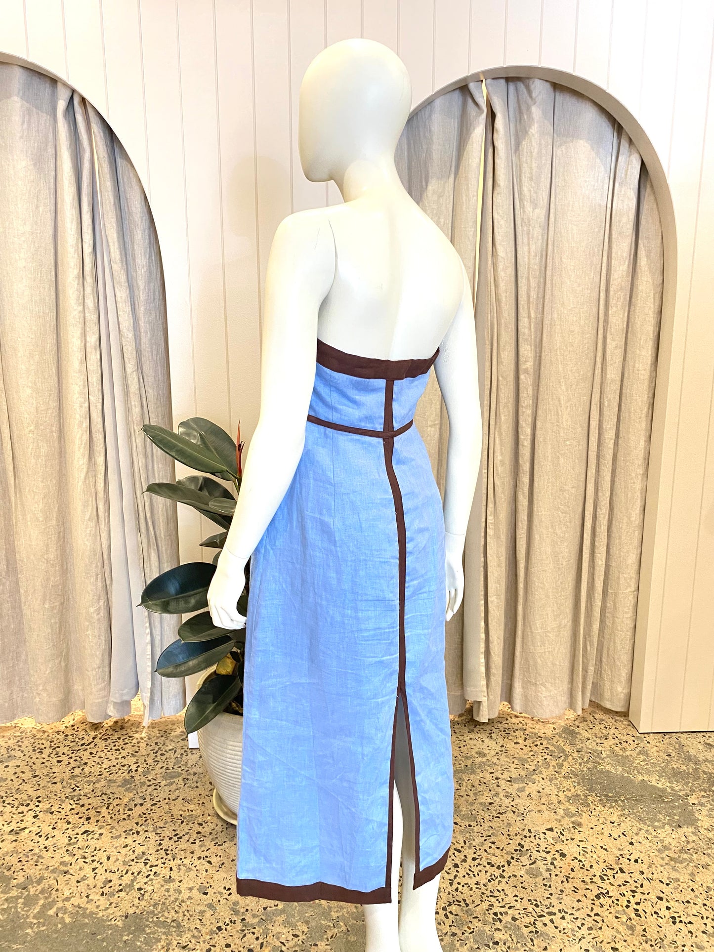 Aere Ari Linen Contrast Strapless Dress - Size 12